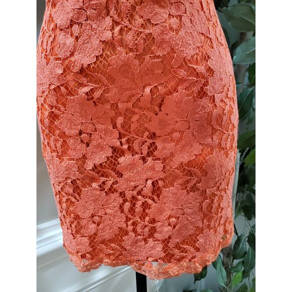 Signature8 Women Red Lace Floral Open Back Short Sleeve Knee Length Dress Small - Picture 5 of 14